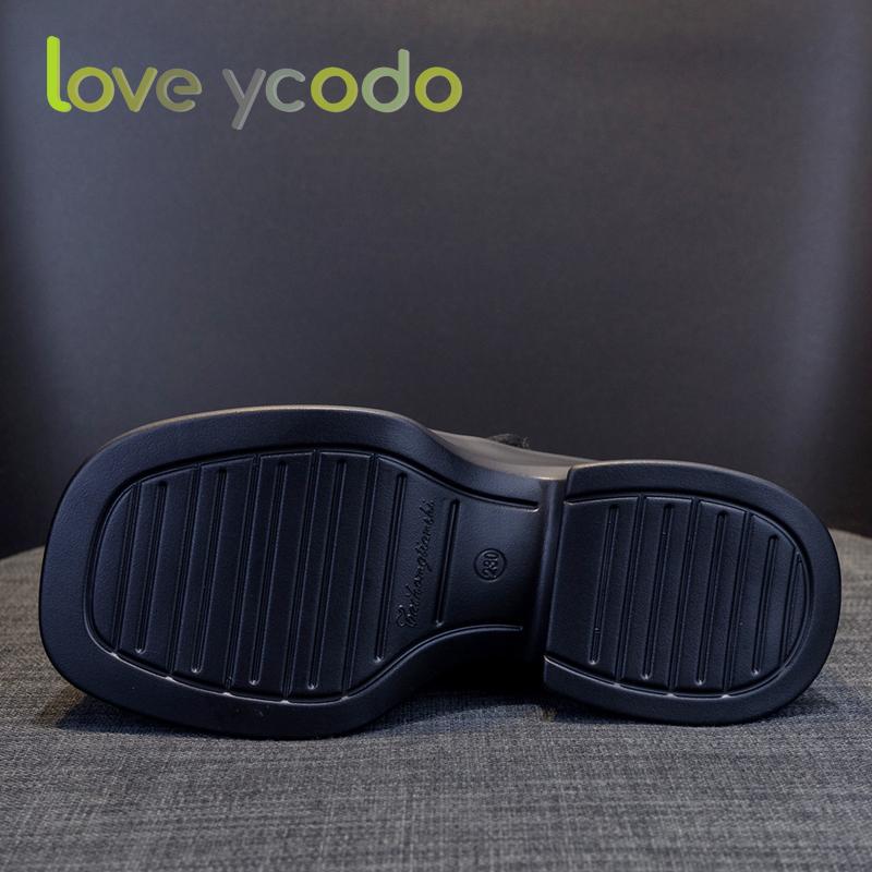 love ycodo Skórzane damskie buty na co dzień Bardzo grube 8 cm Proste wygodne wiosenne i jesienne buty studenckie
