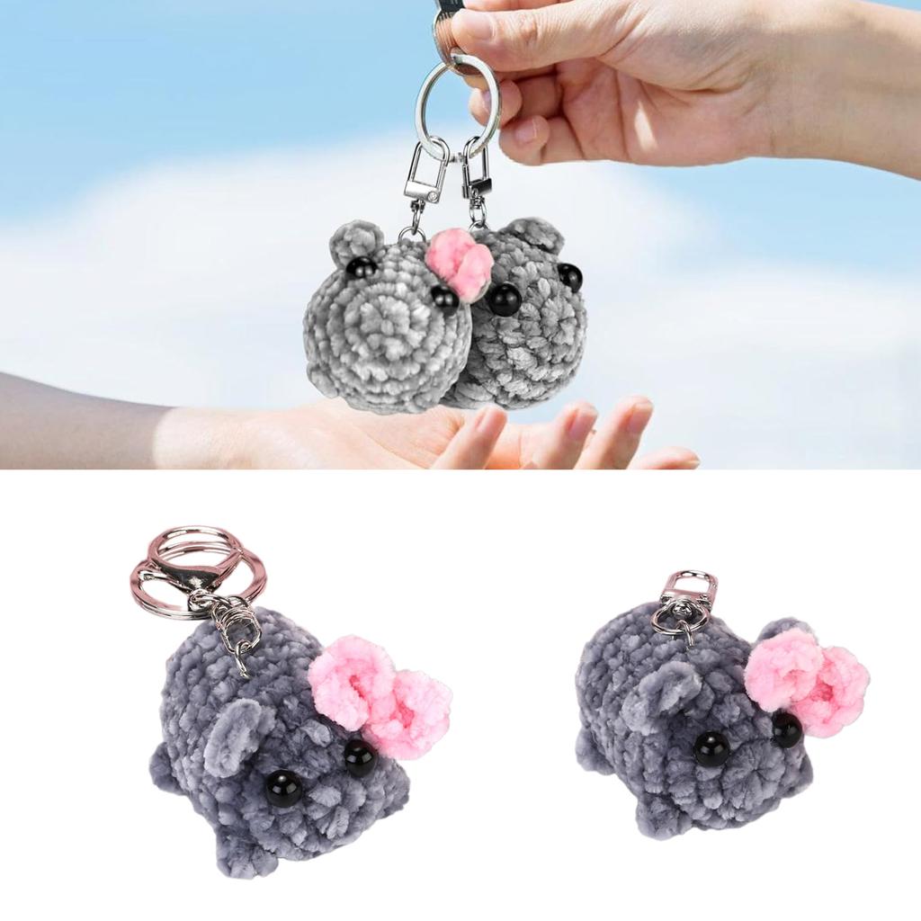 Lovely Squeaky Hamster Keychain with Violin Sound Sturdy Handknittes Plush Toy Charm for Bag and Car Decoration