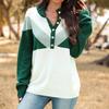 Damen Grüner & Weißer Geometrischer Color-blocking Knopfkragen Übergroßer Pullover Locker Lässiges Strickoberteil