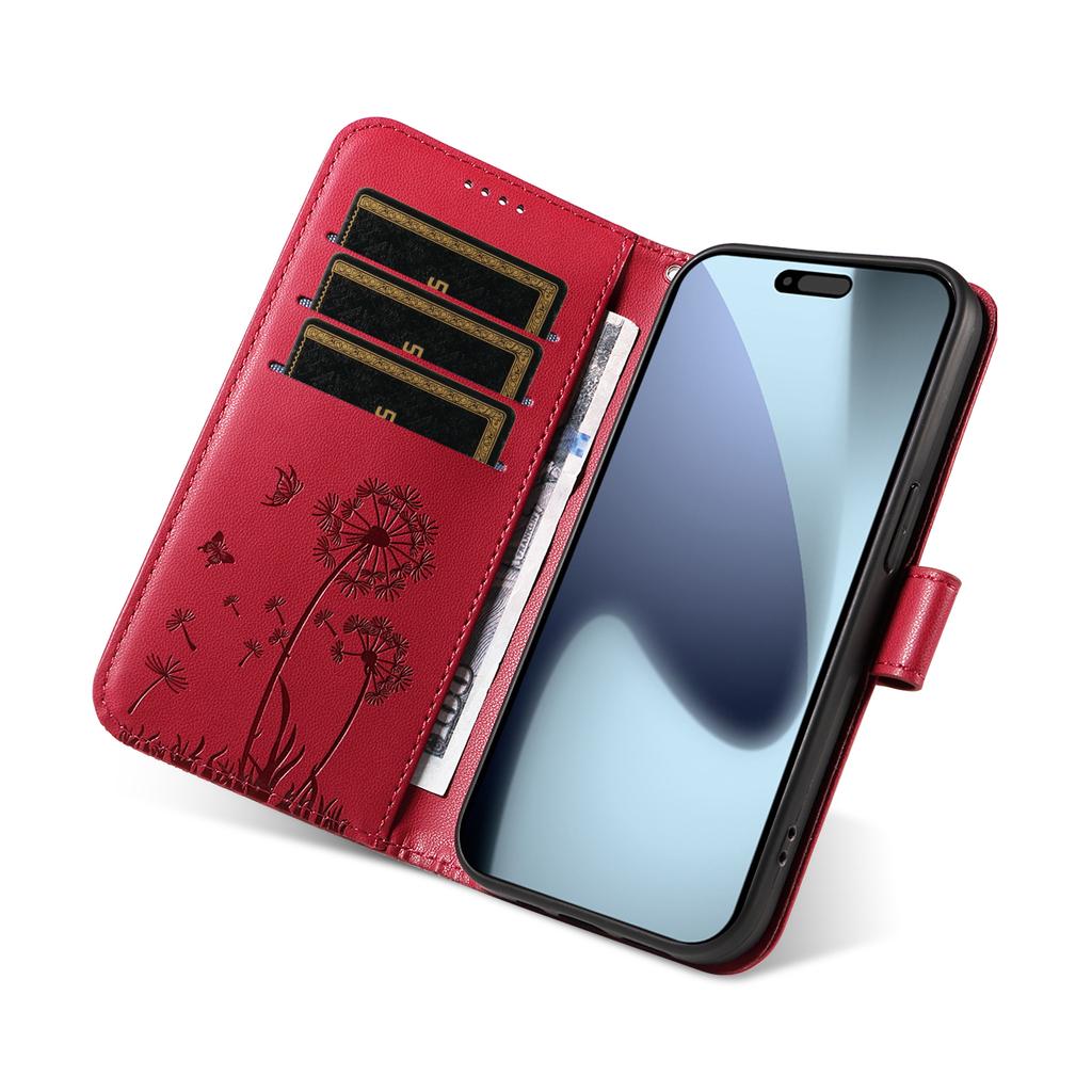 Dla iPhone 17 Pro Skórzane etui portfelowe z paskiem Wzór mniszka lekarskiego Pokrowiec ze stojakiem na telefon