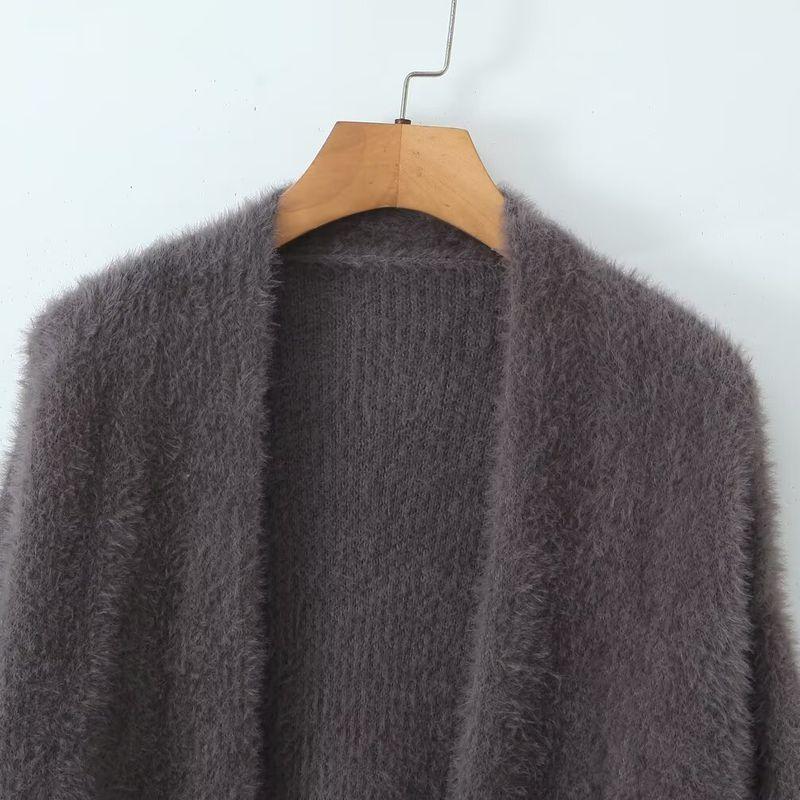 Kaslead New Women Clothes Western Style Fashion Simple Loose Mohair Long Sleeve Cardigan