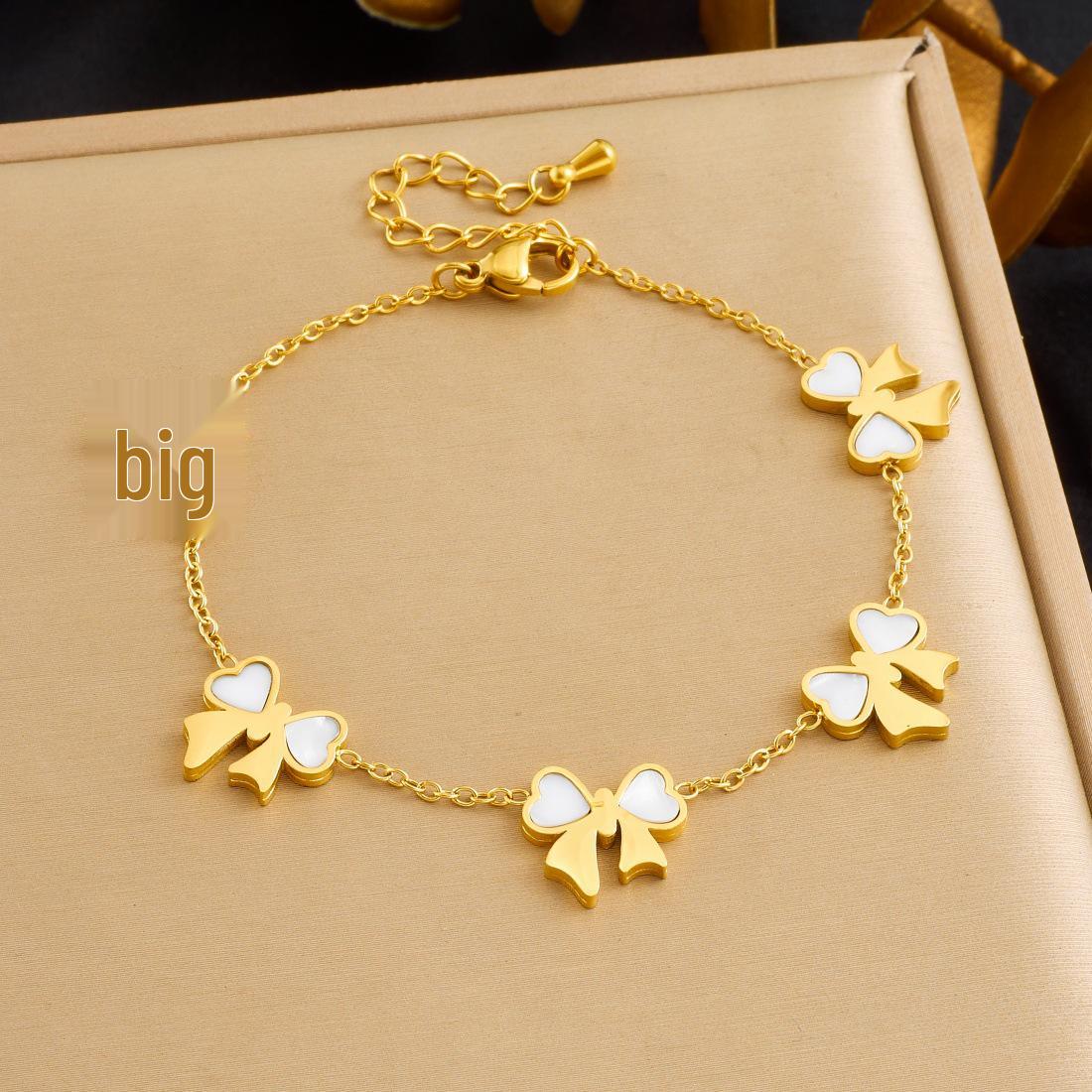 Элегантное Белое Ракушечное Ожерелье-Кулон с Бантом - Нержавеющая Сталь с Позолотой, Дизайн в Японско-Корейском Стиле