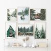 Winterwald Schneehaus Hirschschlitten Wandkunst Leinwand Malerei Nordic Poster und Drucke Wandbilder für Wohnzimmer Dekor Kein Rahmen
