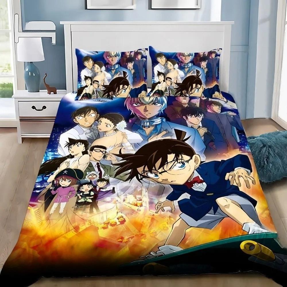 Anime Detective Conan Cartoon Bedding Set,Duvet Cover Bed Set Quilt Cover Pillowcase,King Queen Twin Size Boys Girls Adults