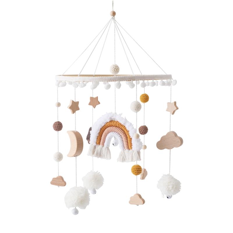 Baby Wooden Crib Mobile Bed Bell Hanging Rattle Toy Newborn Music Box Bed Bell Hanging Toys Holder Bracket Infant Crib Baby Gift