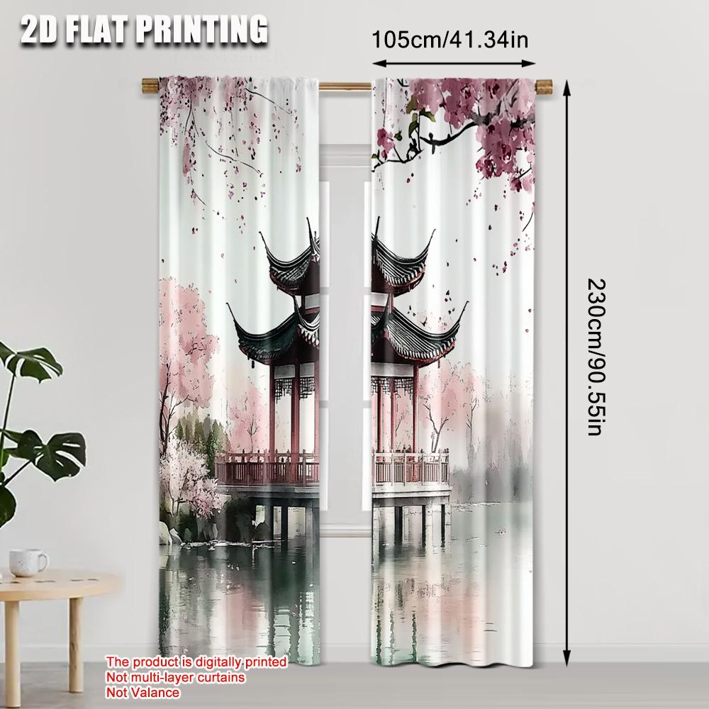 Set Of 2 Upscale Curtains Print Chinese Ink Painting Style Fabric Without Rod Decorations Inside Ldeal Various Rooms Curtain Made Polyester