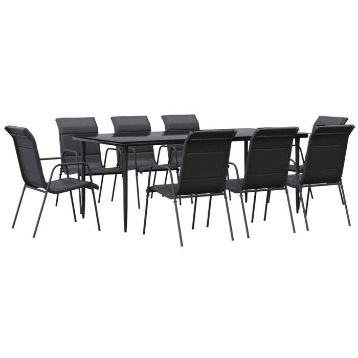 VidaXL Garden Dining Set 9 Pcs Black Textilene and Steel 3200709