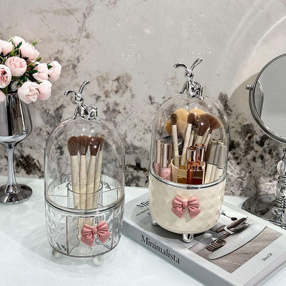 with Lid Cosmetic Tools Organizer Dustproof Spinning Brush Storage  Vanity Bathroom