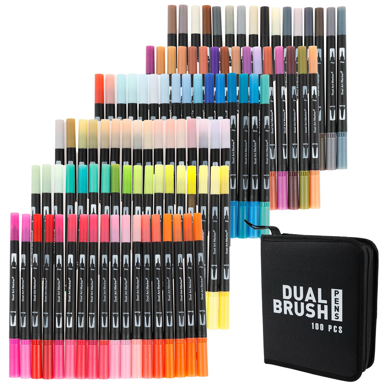 100 шт. Двусторонние кисти-маркеры Полный набор двойных маркеров-кистей в сумке из Оксфорда Многофункциональный набор художественных маркеров Практичный