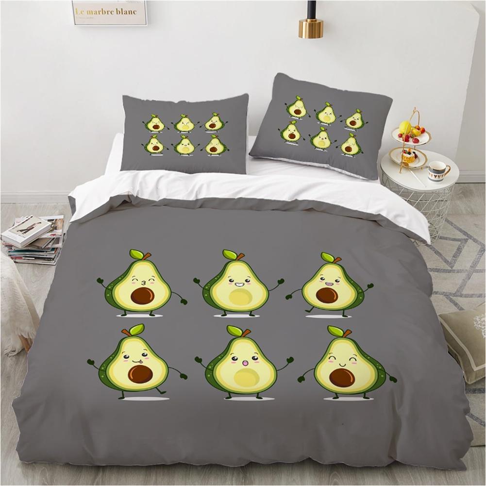 Funny Avocado Single Duvet Cover Set, Soft Microfiber Reversible Quilt Cover With Zipper, Avocado Bedding Set With 2 Pillowcases