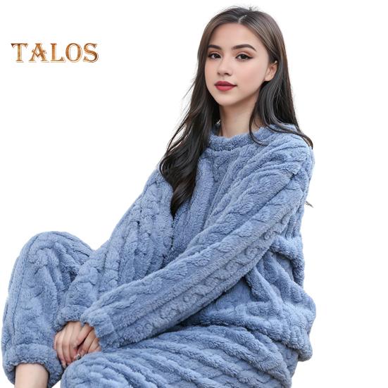 

Комплект из 2 предметов, зимняя пижама, утолщенный коралловый флис, скрученная текстура, круглый вырез, длинные рукава, эластичная талия, брюки, домашняя одежда, одежда для отдыха синий