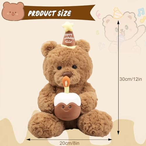 GYHWOFUL 30cm Teddy Bear Plush Toy Set with Cake & Hat, Cute Birthday Gift, Soft Stuffed Animal for Girls Boys Kids Christmas Birthday Present