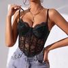 Sexy Lace Underwire Diamond Fishbone Crop Top - See-Through Bodycon Tank for Women