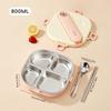 3/4 Grid Portable Square Lunch Container With Cutlery Capybara 304 Stainless Steel Divided Lunch Box For Kids Student Heatable