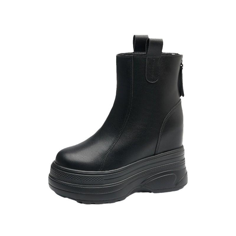 2024 neue kleine mittelhohe Stiefel mit einer Höhenzunahme innerhalb von 12 cm Martin-Stiefel Damenschuhe Herbst und Winter Samt Dicksohlige Bequeme Kurze Stiefel