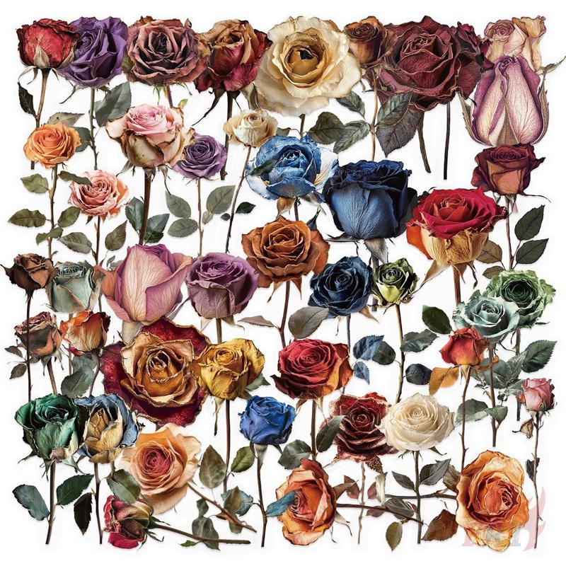 50Pcs/Set Romantic Dried Rose Series 01 PET Stickers Waterproof DIY Fashion Doodle Decals Stickers