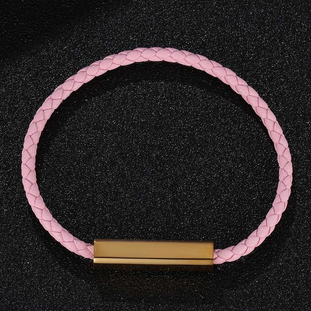 

Браслет розовые плетеные кожаные браслеты женские браслеты из нержавеющей стали с застежкой ювелирные изделия 205mm розовый