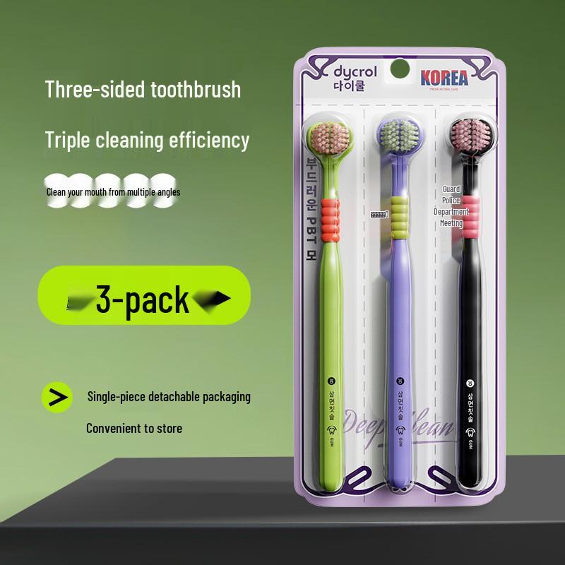 Two-Pack High-Grade Soft Bristle Three-Sided Toothbrush for Adults with Spiral Bristles.