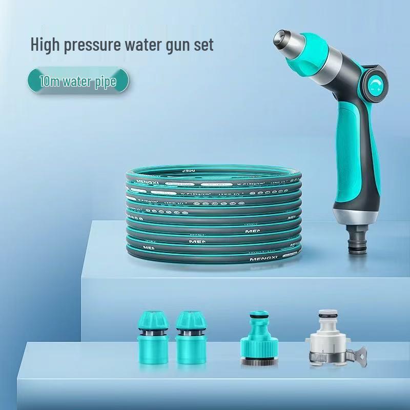 High-Pressure Water Gun Set for Car Wash & Ground Flushing - Antifreeze Soft Hose & Tap Connector 5m Hose + High Pressure Gun Set