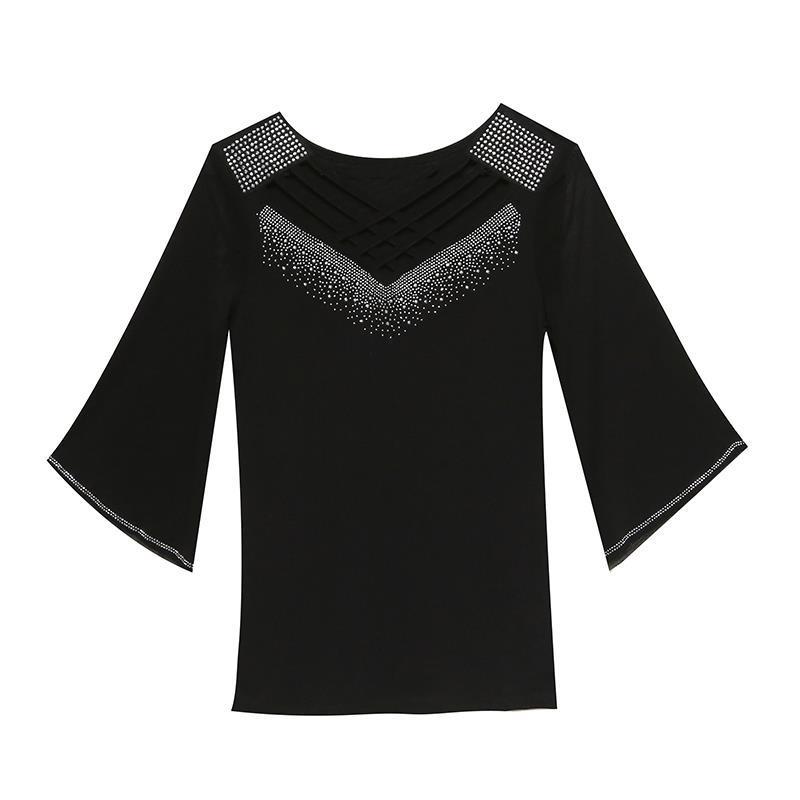 2024 Summer Mesh Fashion Cross Hollow Hot Drill Slimming Sun Protection Top for Women