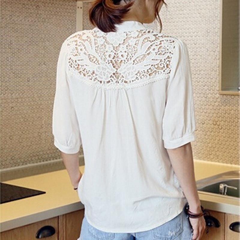 Ladies Hollow Blouse T Shirts Tops Lace Tunic Top Shirt Freesize Chiffon