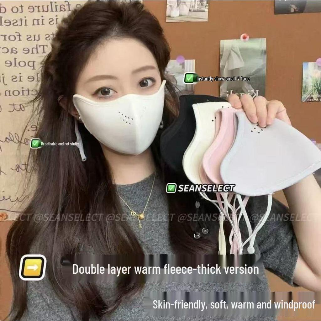 Double-Layer Wool Warm & Breathable Mask for Men & Women - Windproof, Cold-Proof for Autumn/Winter Cycling, Skiing, and Sports