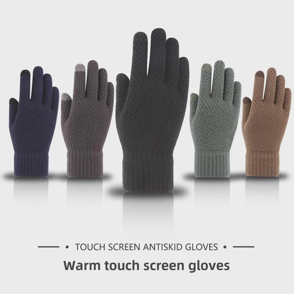 Men's and Women's Knitted Touchscreen Gloves: Warm, Velvet-Lined, Thickened, Separate-Finger Design for Autumn and Winter
