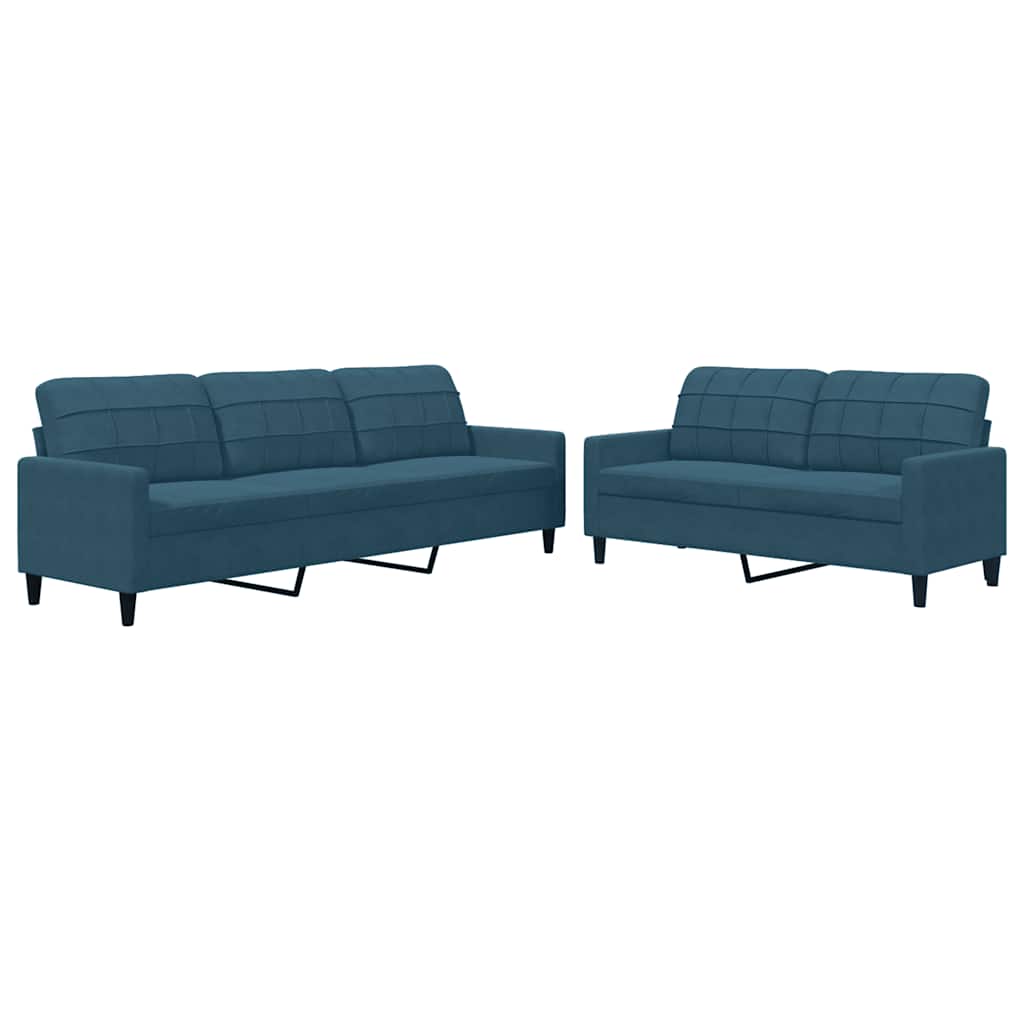 2 Piece Sofa Set with Cushions Blue Velvet