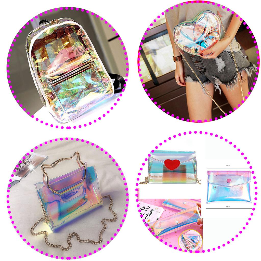 A4 Multicolor Iridescent Holographic Clear Transparent PVC Fabric Leatherette Laser Rainbow Film Vinyl Craft Bag Earring DIY Bow
