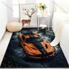 Orange Rennwagen-Print Teppich für Schlafzimmer Wohnzimmer Bettseite Sofa Bodenmatte Modernes Wohndekor Bereichsteppich Große Größe