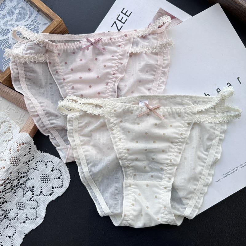 Women's Ice Silk Lace Trim Polka Dot Underwear - Cute Candy Colors, Fits 80-130 Jin