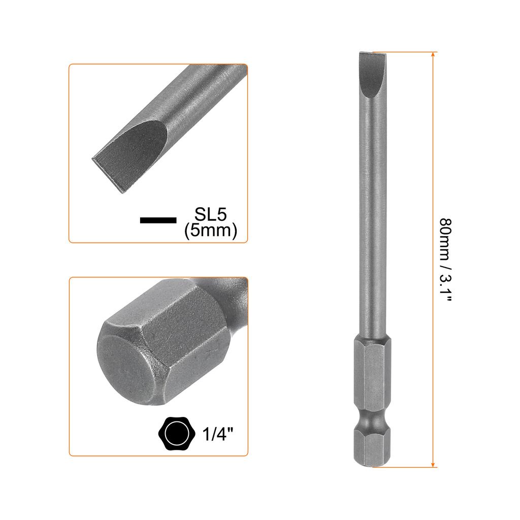 1/5/10pcs Magnetic Slotted Screwdriver Bits SL2 SL3 SL4 SL5 SL6 S2 Flat Head Screwdriver Bit 1/4" Hex Shank Screw Driver Bits