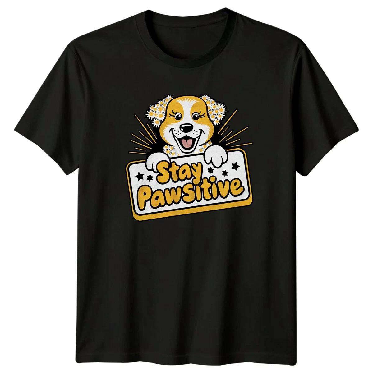 Stay Pawsitive Dog T-Shirt Sarcastic Graphic Tee For Men Women XXL