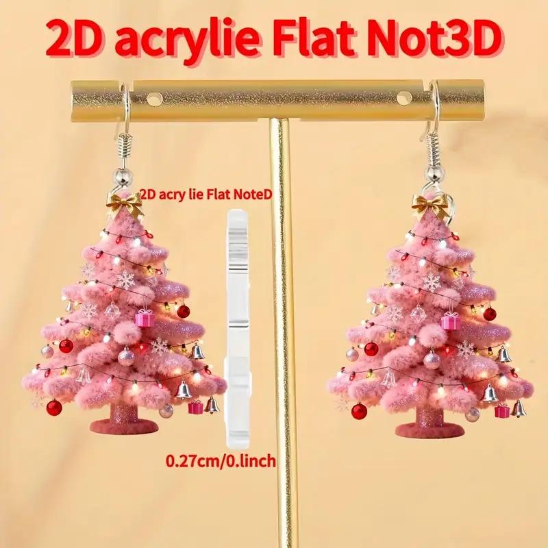 Cross-Border Pink Christmas Tree Snowflake Earrings - Acrylic Stud Jewelry
