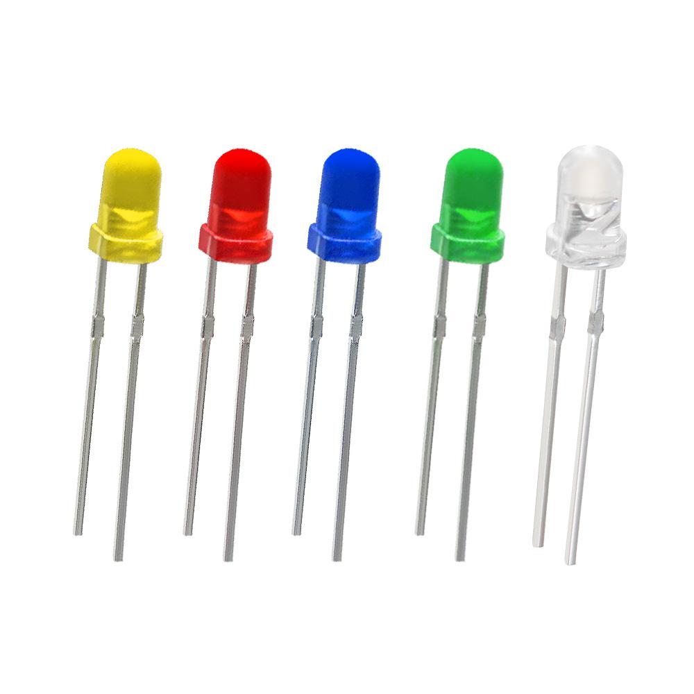 200Pcs Led Diode kit 3mm & 5mm Clear LED Light Emitting Diodes Bulb LED Lamp Red Green Blue Yellow White, for Science Experiment