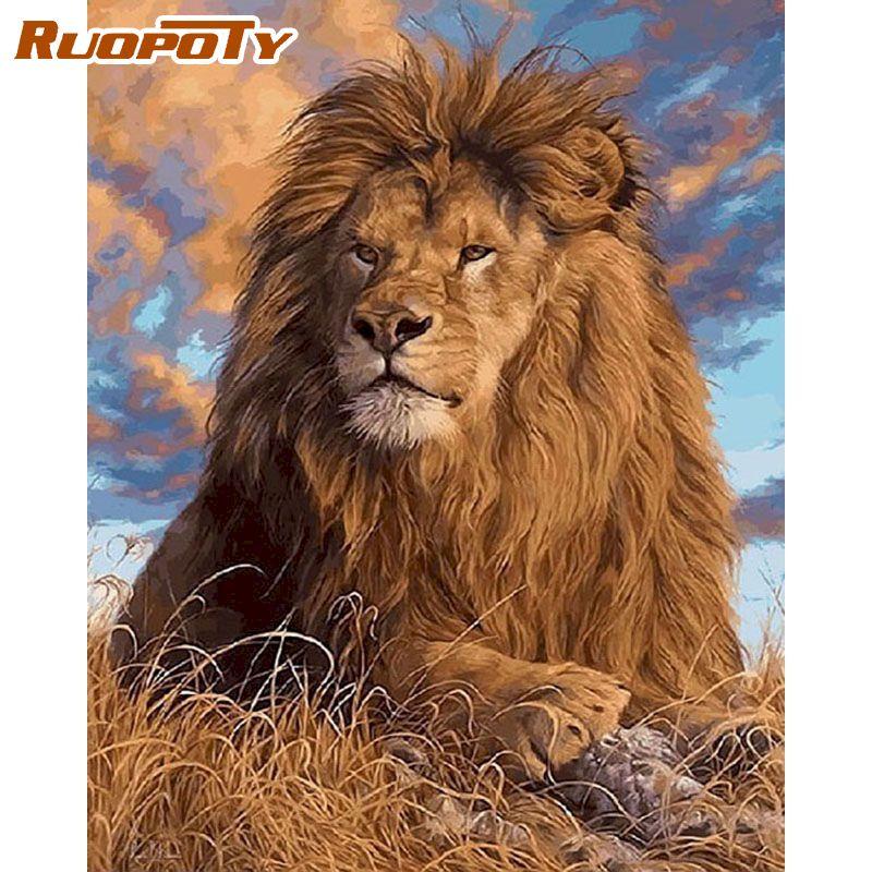 RUOPOTY Frameless Diy Painting By Numbers Animals Picture Wall Art Canvas Painting Acrylic Paint For Home Decoration