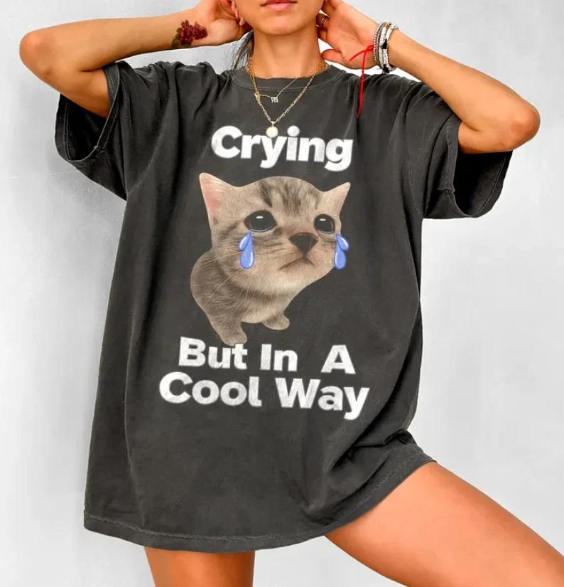 Funny Cat Crying Shirt, Popular Meme Shirt, Viral Meme Shirt XL