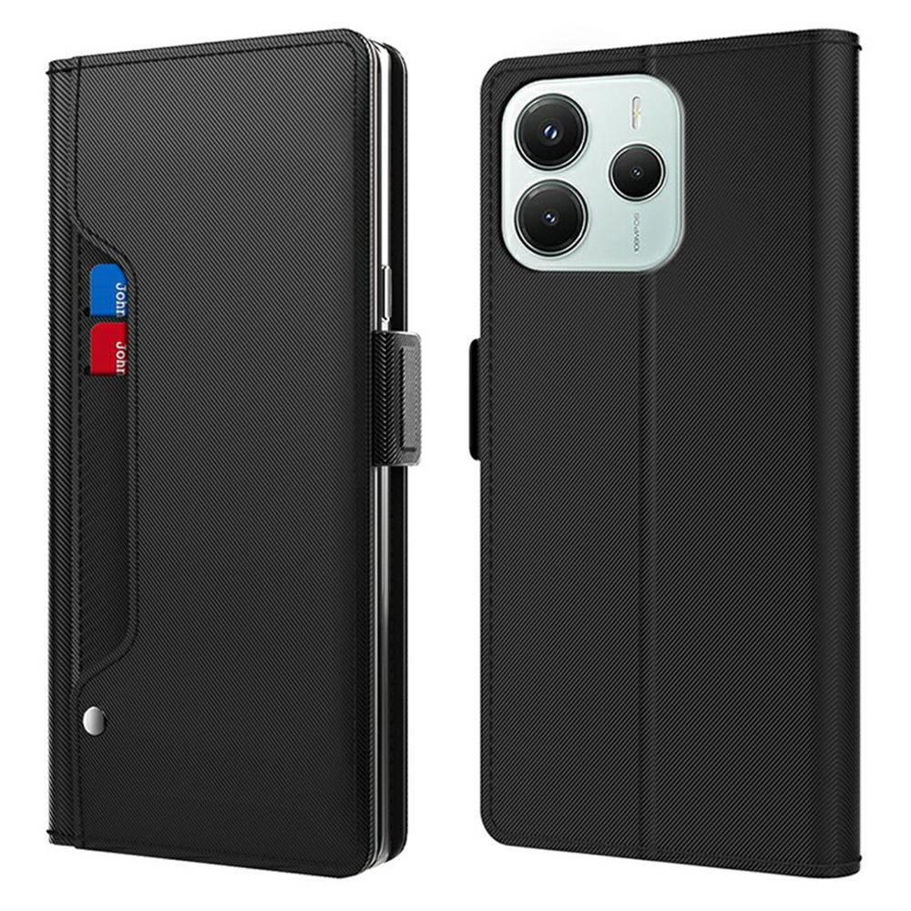 Für Xiaomi Redmi Note 14 5G Hülle Ständer PU Leder Handyhülle Kartenhalter Spiegel