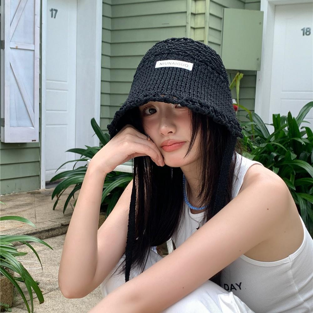 Hand Crocheted Bucket Hat Women's Versatile Face Small Sunscreen Basin Hat Thin Hollow Knitted Wool Hat Retro