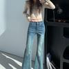 Women's Retro Blue High-Waisted Slim Straight Micro-Flare Jeans - Spring/Autumn Style