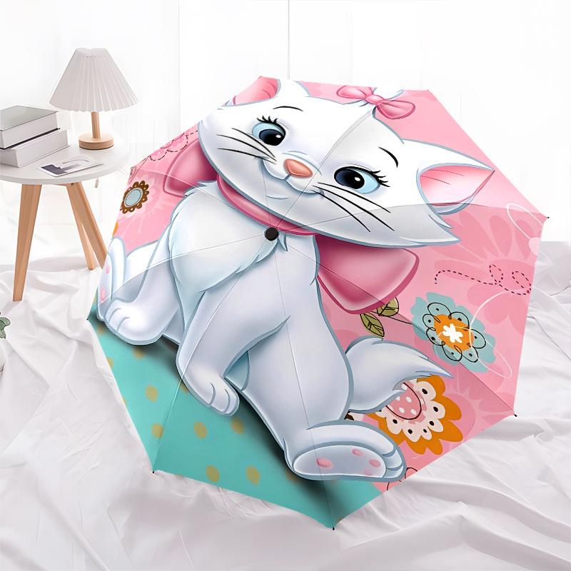 Disney Marie Cat Automatic Opening and Closing Umbrella, Compact Travel Umbrella, Lightweight and Portable, Suitable for Beach Commuting Bus