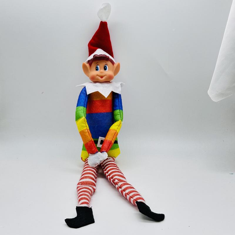 40cm Vianočná elfská bábika pre deti Mini hračkárske elfské bábiky na Vianoce Polohovateľný malý elf na sedenie na poličku s visiacimi nohami