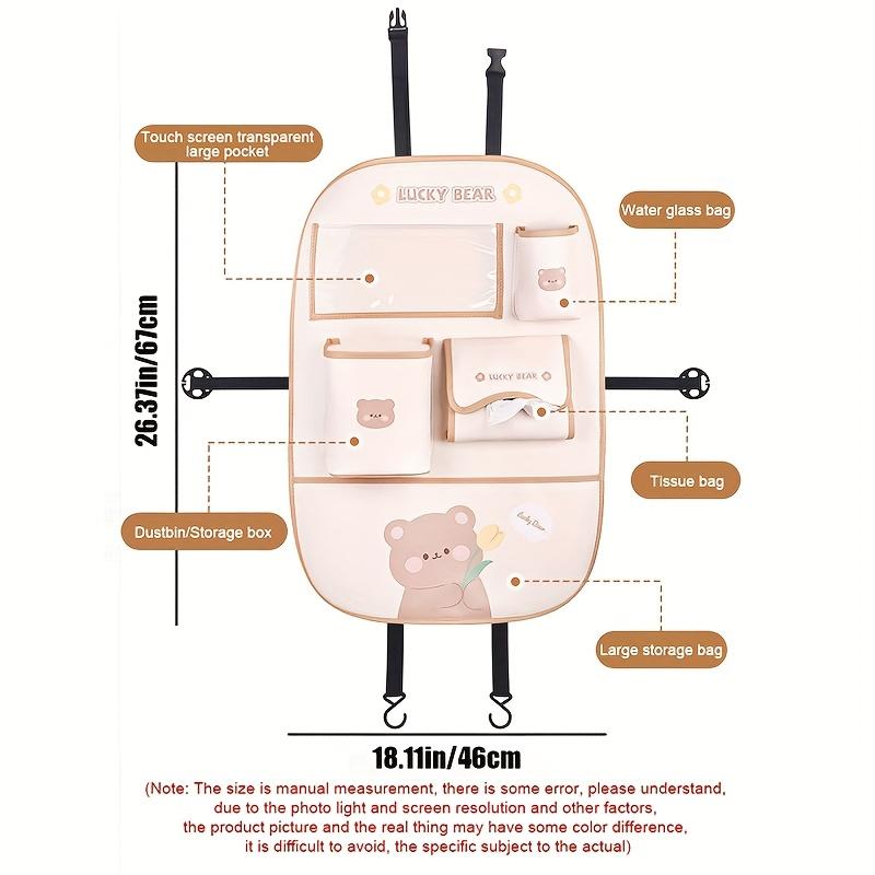 1 szt. Organizer na oparcie fotela samochodowego ze skóry PU z uroczym wzorem z kreskówki, wielofunkcyjny kosz na śmieci do samochodu, mata chroniąca przed kopaniem na wnętrze samochodu