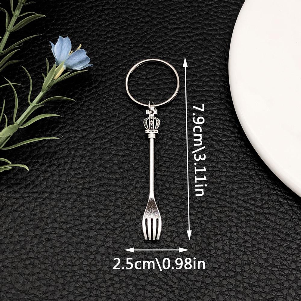 Elegant Ancient Silver Crown Fork Pendant Keychain - Creative Tableware Ornament for Backpack