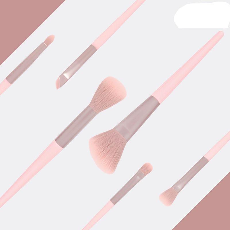 Cangzhou 6-Piece Portable Makeup Brush Set: Foundation, Eyeshadow, Loose Powder, Blush, Eyeliner, Detail.