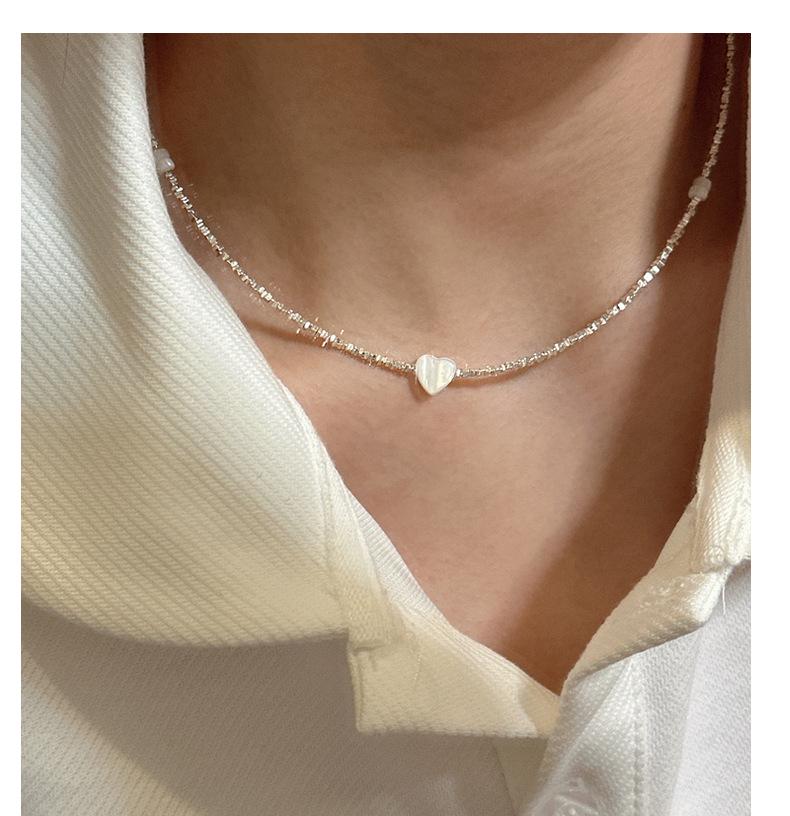 Korean Style Heart-Shaped Clavicle Chain: S925 Sterling Silver Mother-of-Pearl Necklace Bracelet