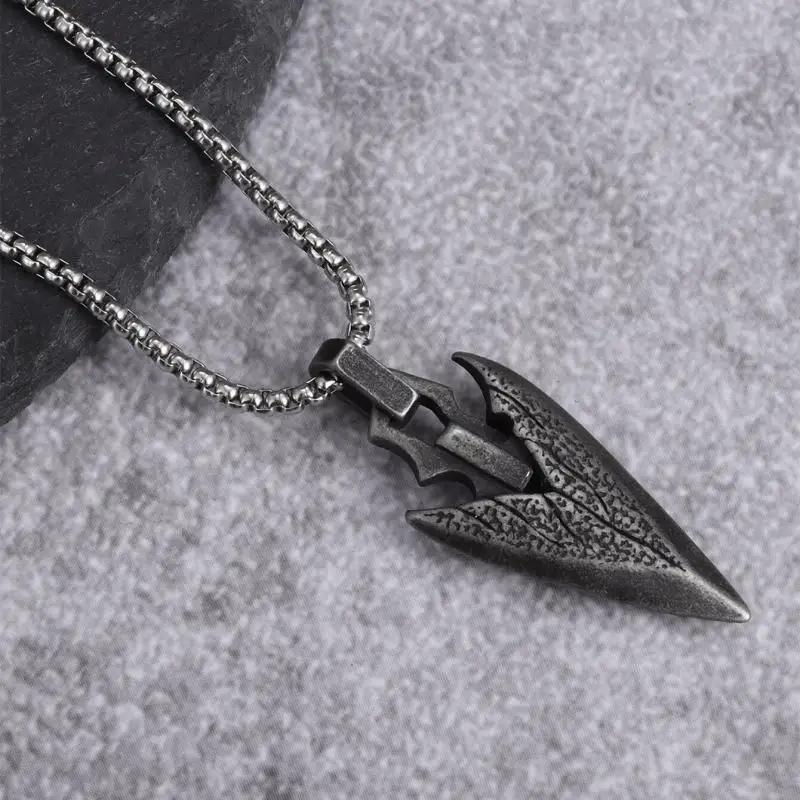 Retro Norse Mythology Pirate Celtic Weapon Spearhead Pendant Necklace Men\\'s Punk Hip-Hop Trend Jewelry