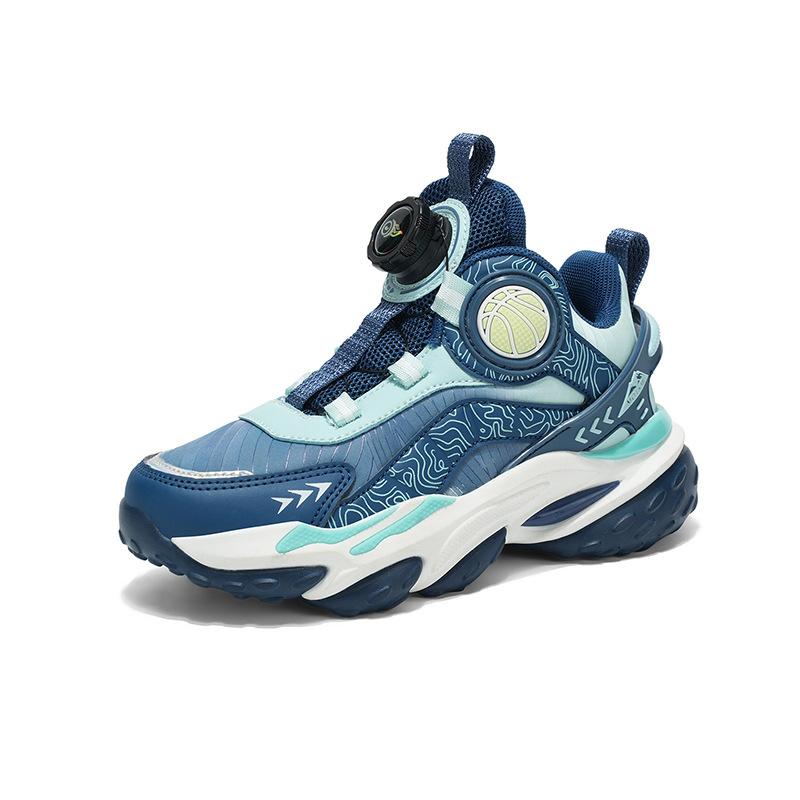 Factory Outdoor Cool Children's Leather Basketball Shoes, Trendy Rotating Buckle Inside, Comfortable Platform Sports Shoes