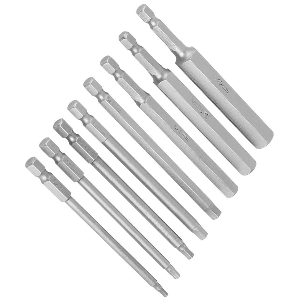 8pcs 100mm Length 1 4  Hex Shank Head BST Screwdriver Bit 2.5 12mm Set Kit