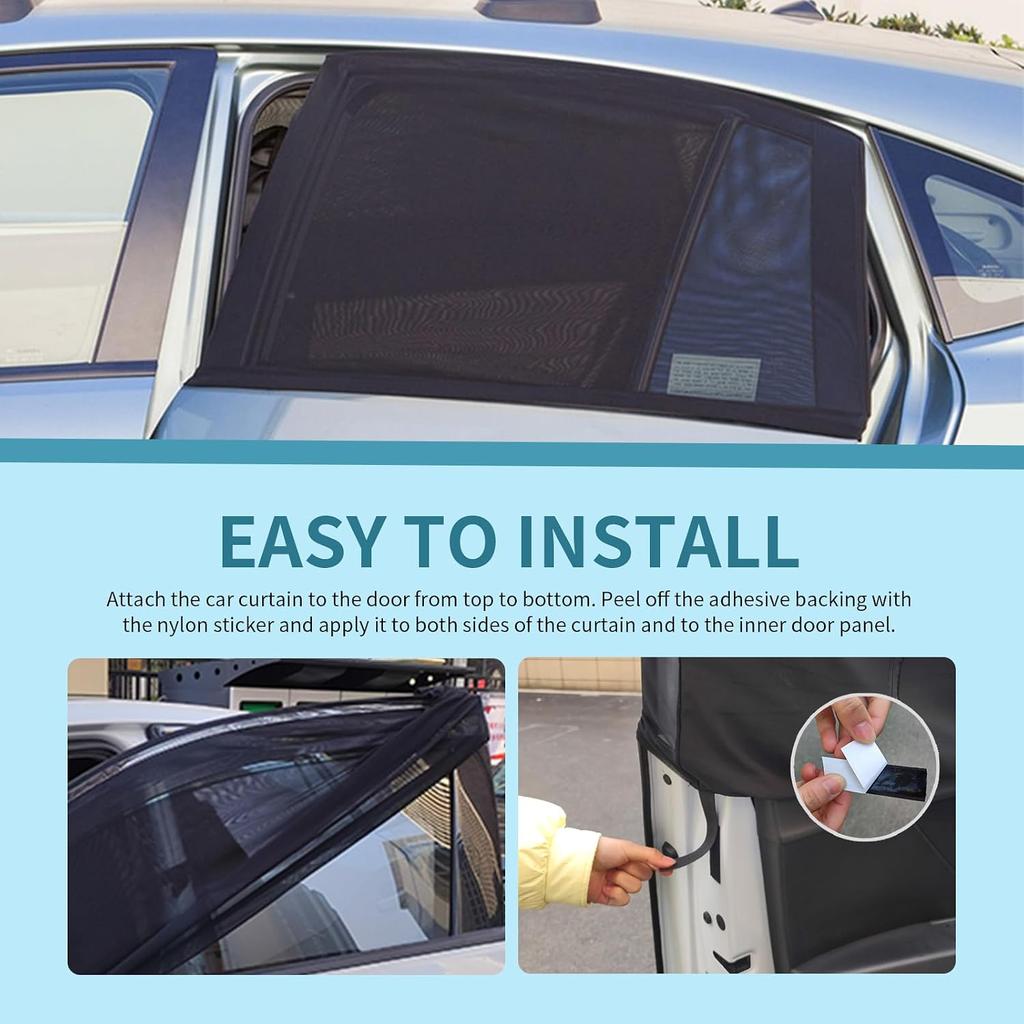 2PCS Mesh Car Window Screen for Rear Side Windows,Stretchable Car Window Shades Keep Interior Breathable and Cool,Foldable Baby Windows Shades for